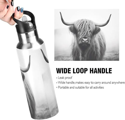 Blueangle 32oz Highland Cow Stainless Steel Water Bottle - Leakproof Insulated Metal Sports Bottle for Gym, Camping, Outdoor Fitness & Travel（25）