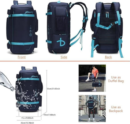 BE SMART 2 in 1 Convertible Gym Duffel Bags with Shoes Compartment - 40L Waterproof Extra Large Workout Backpack for Gym Men, Heavy Duty Sports Duffle Backpacks for Travel, Hiking, Camping, Carry On