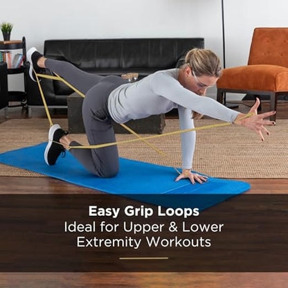 THERABAND CLX Resistance Band with Loops, Fitness Band for Home Exercise and Full Body Workouts, Portable Gym Equipment for Home Training, Gift for Athletes, Individual 5 Foot Band, Gold, Max, Level 8