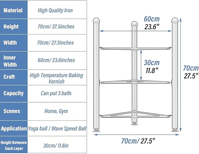 Balance Ball Half Rack 3/5/6/7 Tiers, Iron Half Exercise Balls Holder for Yoga Ball, Home Gym Studios Standing Balls Balance Trainer Shelf