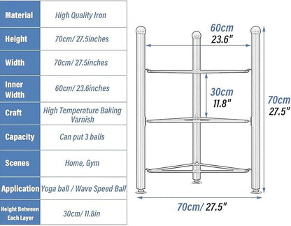 Balance Ball Half Rack 3/5/6/7 Tiers, Iron Half Exercise Balls Holder for Yoga Ball, Home Gym Studios Standing Balls Balance Trainer Shelf