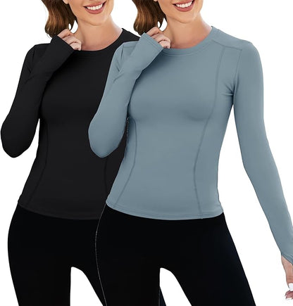 Loovoo Women Workout Shirts 1/2/3 Pack Athletic Compression Tee Dry Fit Yoga Gym Basic Tops