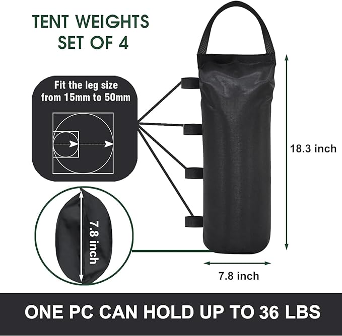 Eurmax USA 145 LBS Weight Capacity Pop up Gazebos Weights Sand Bags for Pop up Canopy Tent Pergola Outdoor Instant Canopies, 4-Pack (Without Sand) Dark Black