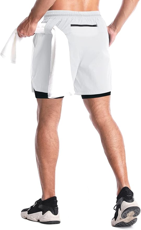 Aolesy Men's 2 in 1 Running Shorts 5" Workout Gym Athletic Shorts for Men Quick Dry Lightweight Training Shorts with Pockets