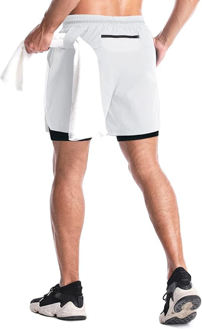 Aolesy Men's 2 in 1 Running Shorts 5" Workout Gym Athletic Shorts for Men Quick Dry Lightweight Training Shorts with Pockets
