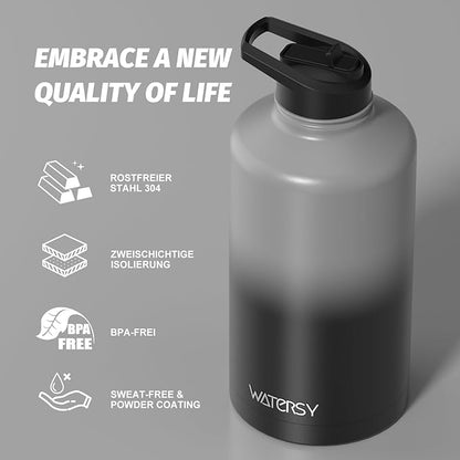 87oz Insulated Water Bottle (Cold for 48 Hrs),BPA Free&Leak Proof,1.5 Gallon Stainless Steel Water Flask,Water Jug with Straw Spout Lids for Gym,Hiking,Camping,Grey Black