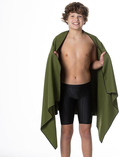 Flow Hydro Sport Towel - Microfiber Quick Dry Swimming Towels for Swim, Pool, Triathlon, and Other Water Sports in Medium, Large, Extra Large, and Hooded Sizes (Army Green, Large (60" x 30"))
