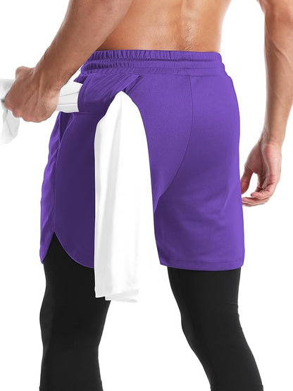 Aolesy Men's 2 in 1 Running Pants, Gym Workout Compression Pants for Men Training Athletic