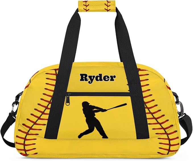 Personalized Sports Training Bag for Boys, Custom Name Baseball Carry On Weekender Gymnastics Gym Bag for Men Travel Business Trip, Yellow Baseball