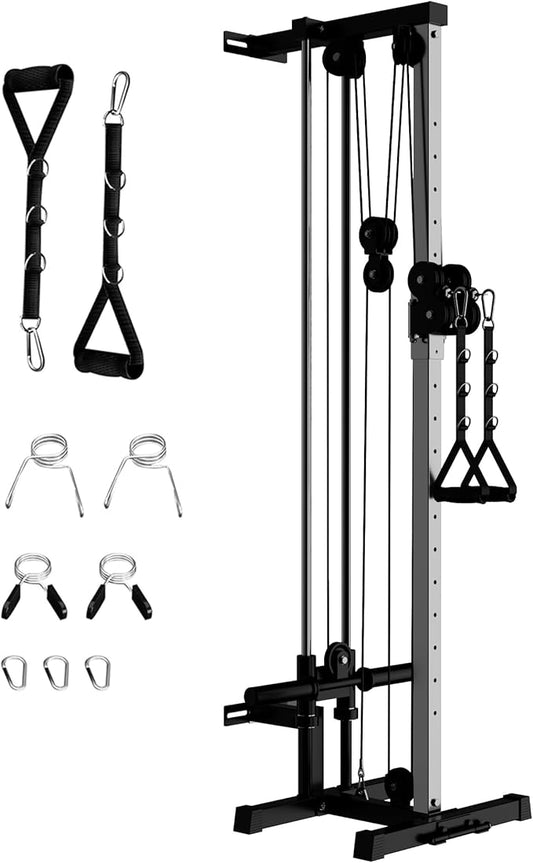 Wall Mount Cable Machine with 19-Position Dual Pulley System, LAT Pulldown & Cable Crossover Machine, Heavy Duty Functional Trainer Workout Equipment for Home Gym