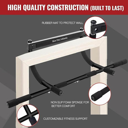 Ben Din Pull Up Bar for Doorway | Sturdy Steel Upper Body Fitness Workout Bar | Strength Training Pull-up Bar | Quick Installation Indoor Chin-Up Bar for Home Gym