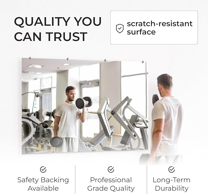 Fab Glass and Mirror Large Gym Mirror for Home Gym 36x72 - Full Length Ultra-Clear Annealed Glass Wall Mount - DIY Workout Display with Safety Backing - 1/4 Inch Low-Iron