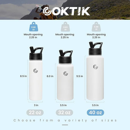 COKTIK 40oz Sports Water Bottle, Stainless Steel Water Bottle for Insulated, Reusable Travel Bottle, With Straw, With Handle Grip for Easy Carrying, Suitable for Cycling, Outdoor Vacations(White)