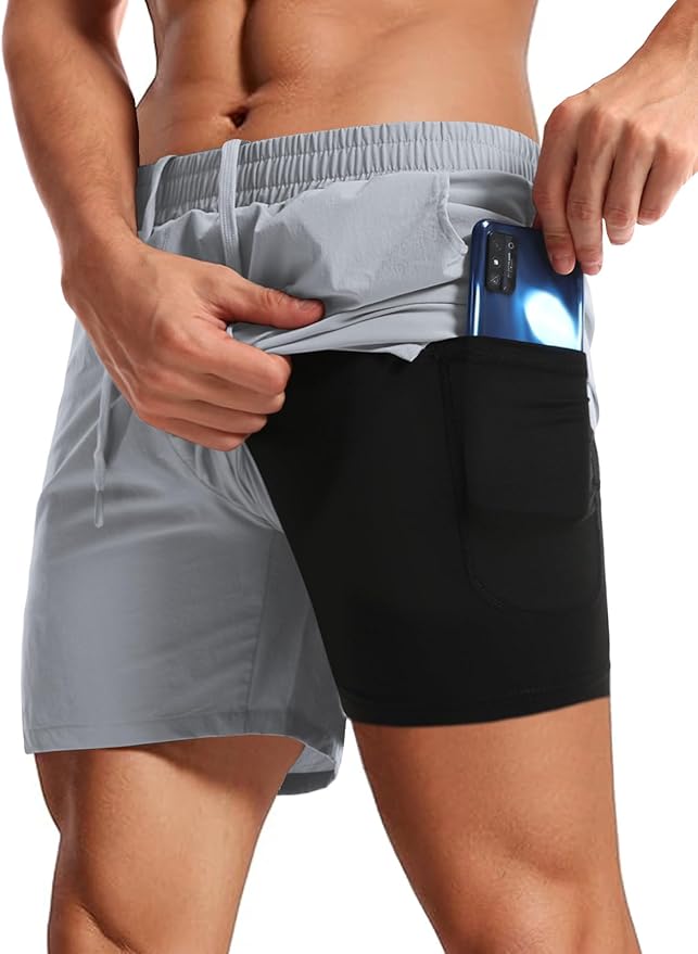 Aolesy Men's 2 in 1 Running Shorts 5" Workout Gym Athletic Shorts for Men Quick Dry Lightweight Training Shorts with Pockets