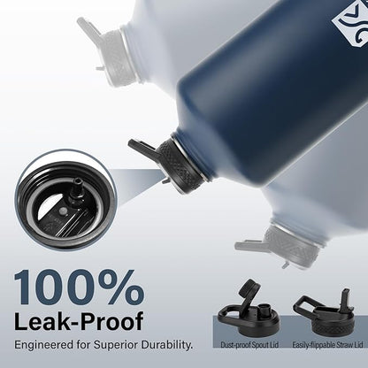 1 Gallon Water Bottle Insulated | Thickened Stainless Steel Vacuum Metal Water Jug | Portable Sports Large for Gym and Hiking with Straw, Carrier Bag, Handle Strap | BPA-Free 128 oz
