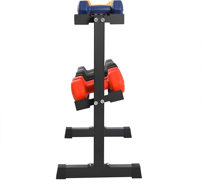 HolaHatha 146 Pound Neoprene Coated Non Slip Dumbbells with Rack for Strength Training, Includes 3, 5, 8, 10, 12, 15, & 20 Pound Sets, Multicolor