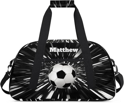 Personalized Boys Sports Soccer Duffel Bag, Custom Sport Gym Bag Large Compartment Cheerleaders Dance Bag Weekender Bags Travel Training Bag for men, Abstract Black Background