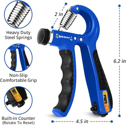 Hand Grip Strength Trainer with Adjustable Resistance 10-130lbs (4.5-59kg), Forearm Hand Grip Strength Exerciser for Muscle Building, Injury Recovery, and Therapy Stress Relief, 2 Pack Blue
