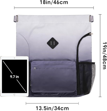 WANDF Drawstring Backpack Sports Gym Bag with Shoes Compartment, Water-Resistant String Backpack Cinch Bag for Women Men (Grey Gradient)