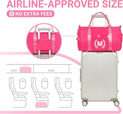 Gym Bag for Women, Personalized Duffle Bag with Shoe Compartment, Sports Bag for Yoga & Dance with Wet Pocket and Mat Strap(HotPink,Y)