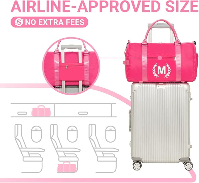 Gym Bag for Women, Personalized Duffle Bag with Shoe Compartment, Sports Bag for Yoga & Dance with Wet Pocket and Mat Strap(HotPink,G)