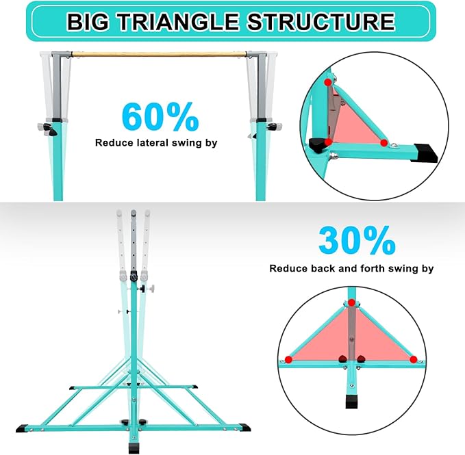 86 York Gymnastics Bar for Kids Ages 3-20, 5FT Base Length, 42" to 63" Adjustable Height, Horizontal Bar, Kip Bar for Gymnast, Gymnastic Training Equipment for Home, Gym Center
