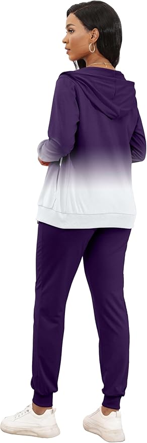 CLOCOR Track Suits for Women Set - Casual 2 Piece Outfits Sweatsuit Pocket Hoodies Long Sleeve with Patchwork Pants Set
