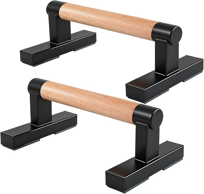 1 Pair Wooden Parallettes Push Up Bars for Men, Strength Training Pushup Stands Handles for Home Calisthenics, Fitness, Floor Workouts Bars Solid Wood with Metal Bracket - Support 600 lbs