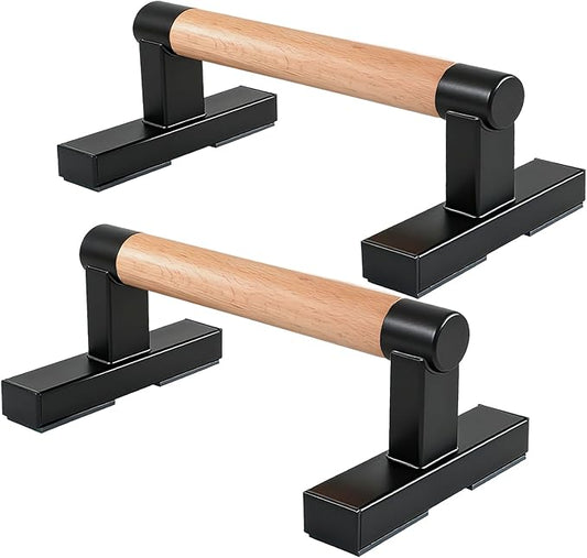 1 Pair Wooden Parallettes Push Up Bars for Men, Strength Training Pushup Stands Handles for Home Calisthenics, Fitness, Floor Workouts Bars Solid Wood with Metal Bracket - Support 600 lbs