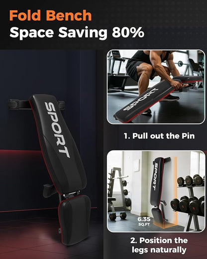 Adjustable Weight Bench for Home Gym, Multi-Function Strength Training Bench with Foldable Design, Heavy-Duty Steel Frame, Incline Decline Flat Positions, Full Body Workout Equipment