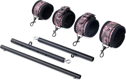 Spreader Bar Heavy Duty Stainless Steel Expandable Bar Home Gym with 4pcs Furry Crocodile Red Adjustable Strap,Sports Aid Training Pilates Aid Kit,Indoor Yoga Set