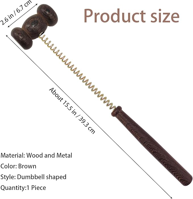Wooden Spring Massage Hammer,Long Size Manual Lymphatic Drainage Massage Hammer,Wood Therapy Body Massager,Brown,15.5 Inches,1 Piece