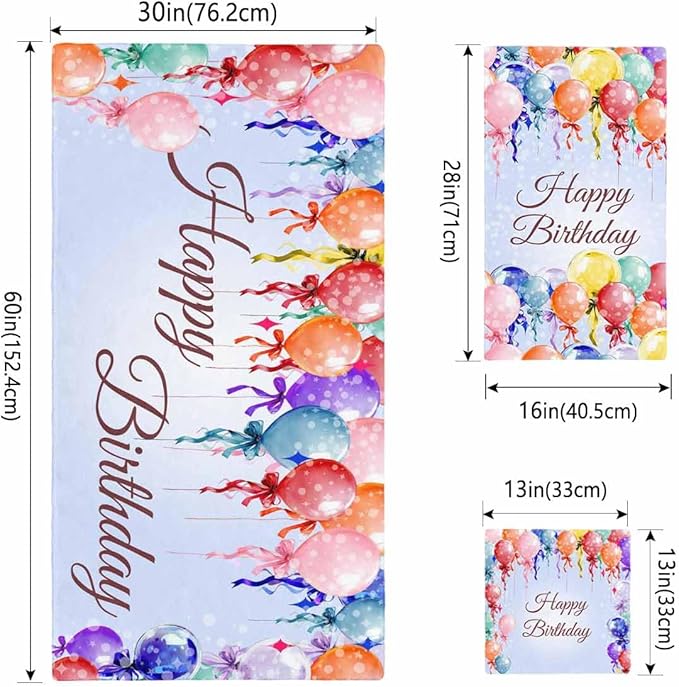 Happy Birthday Bath Towels Set of 3 for Bathroom,Soft Absorbent Shower Beach Hand Face Hair Yoga Workout Gym Towel Dish Wahcloth,Colorful Balloons Bow Gradient Modern Purple Quick Dry Bath Towels+Set