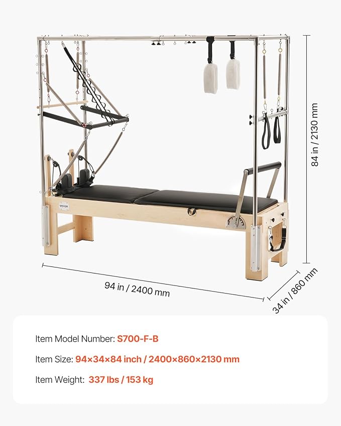 VEVOR Pilates Reformer Accessories for Home Gym, Include Reformer Box/Chair/Spine Corrector/Wall Mounted Machine/Jump Board/Foldable & Dual Resistance Springs