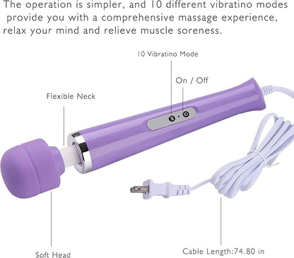 Wired Powerful Handheld Electric Massager, Strong Personal Back Massage for Sports Recovery, Muscle Aches, Body Pain (Light Purple)