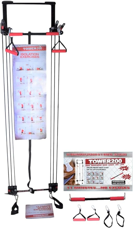 Complete Door Gym Full Body Workout Fitness Exercise Resistance Bands System with 2x6 Gymnastics Mat
