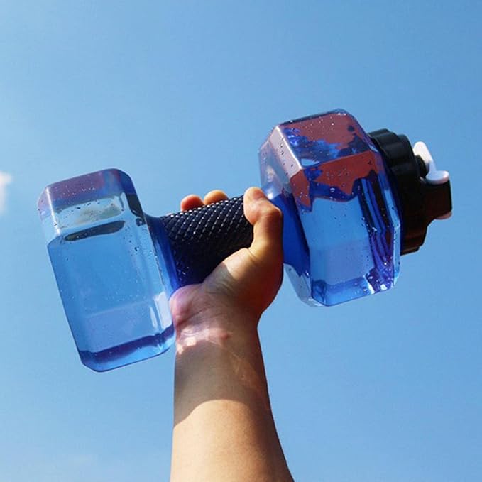 Big Capacity PETG Friendly Cup Dumbbell Shape Drinking Water Bottles Barbell Kettle Body Training Bottle () for Outdoor Camping Travel