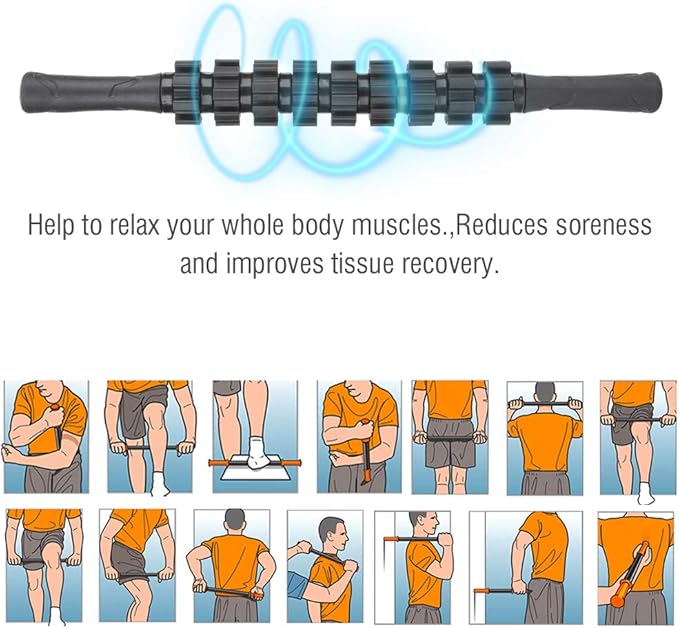 KEENSO 9 Gear Sports Massage Roller Stick Yoga Fitness Muscle Relax,Workout Exercise Equipment,Black,Comfortable to Grip