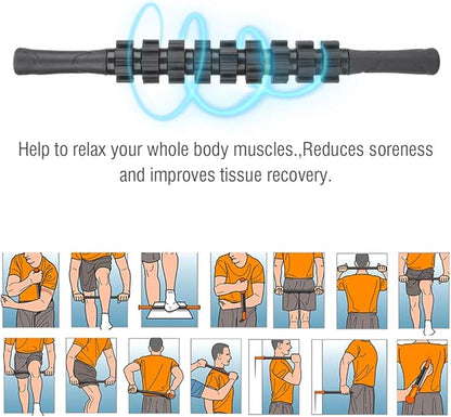 KEENSO 9 Gear Sports Massage Roller Stick Yoga Fitness Muscle Relax,Workout Exercise Equipment,Black,Comfortable to Grip