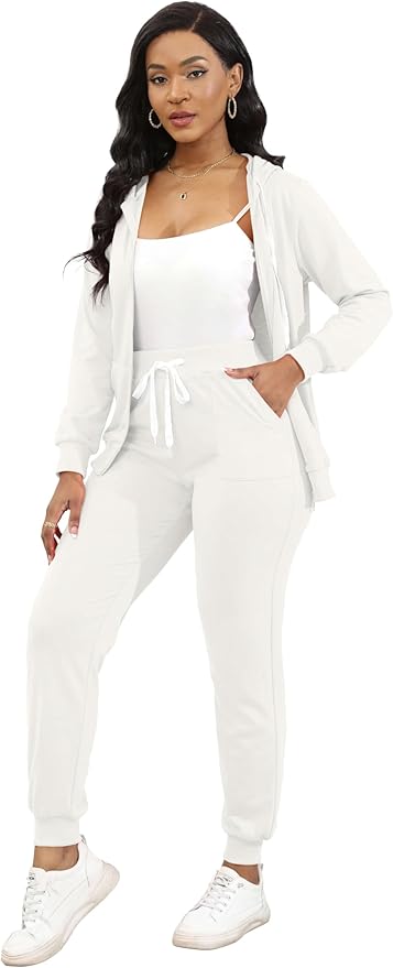 CLOCOR Track Suits for Women Set - Casual 2 Piece Outfits Sweatsuit Pocket Hoodies Long Sleeve with Patchwork Pants Set