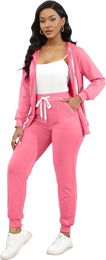 CLOCOR Track Suits for Women Set - Casual 2 Piece Outfits Sweatsuit Pocket Hoodies Long Sleeve with Patchwork Pants Set