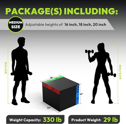 3-in-1 Plyometric Box, Jumping Exercise Equipment Trainer with Non-Slip Surface for Workout Training, Pro-Duty HIIT Exercise Foam Plyo Box, Home Gym