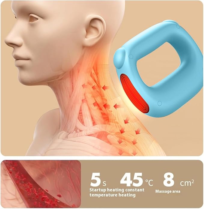 Deep Tissue Percussion Muscle Massage Gun: with Heat, Adjustable Intensity and Speed, Super Quiet, USB-C Rechargeable, Portable, Pain Relief for Athletes and Everyone, Ideal Gift（Blue）