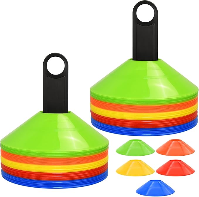 RUBY.Q 50/100/200pcs Disc Cones, Soccer Cones, Basketball Cones with Carry Bag and Holder, Football, Soccer, Basketball Training Equipment, 5 Colors