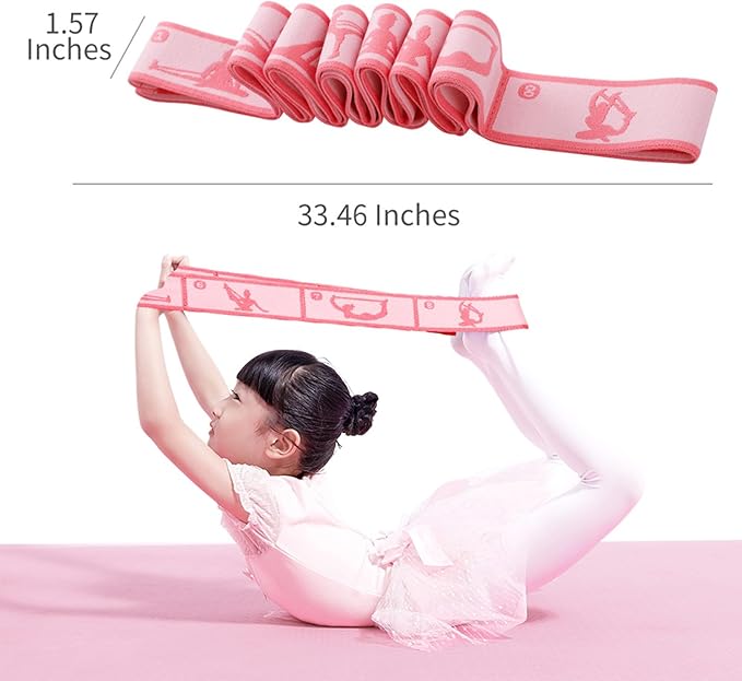 Adjustable Stretch Strap for Kids, 8-Loop Elastic Resistance Band for Children Gymnastics, Ballet Dance, Yoga, Stuff，Pilates & Flexibility Training, Home Exercise Equipment for Girls