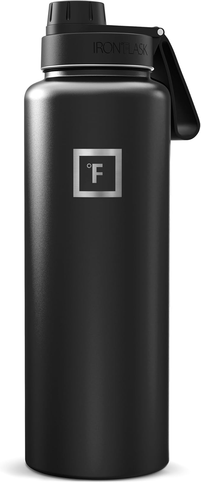 IRON °FLASK Camping & Hiking Hydration Flask with Spout, Wide Mouth Insulated Stainless Steel Sports Water Bottle - 40 oz Midnight Black
