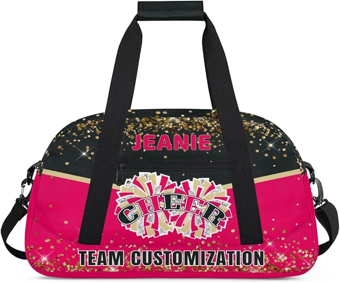 Personalized Cheer Gym Bags for Girls Kids Cheerleaders with Custom Name Sport Dance Perform Training Duffel Bags for Overnight Weekender Travel Black Red