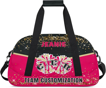 Personalized Cheer Gym Bags for Girls Kids Cheerleaders with Custom Name Sport Dance Perform Training Duffel Bags for Overnight Weekender Travel Black Red