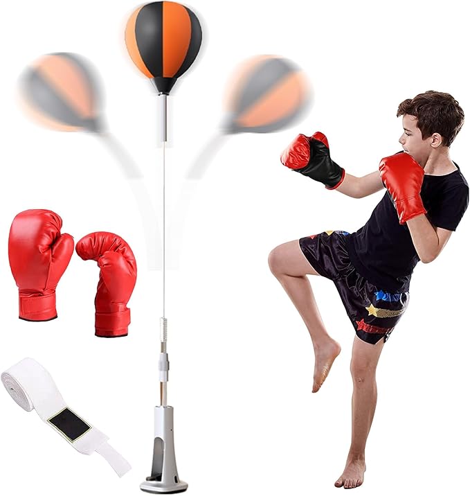 Punching Bag with Stand, Boxing Speed Trainer, Height Adjustable Stable Reaction Exerciser with Spring Base for Martial Arts Fitness Workouts Stress