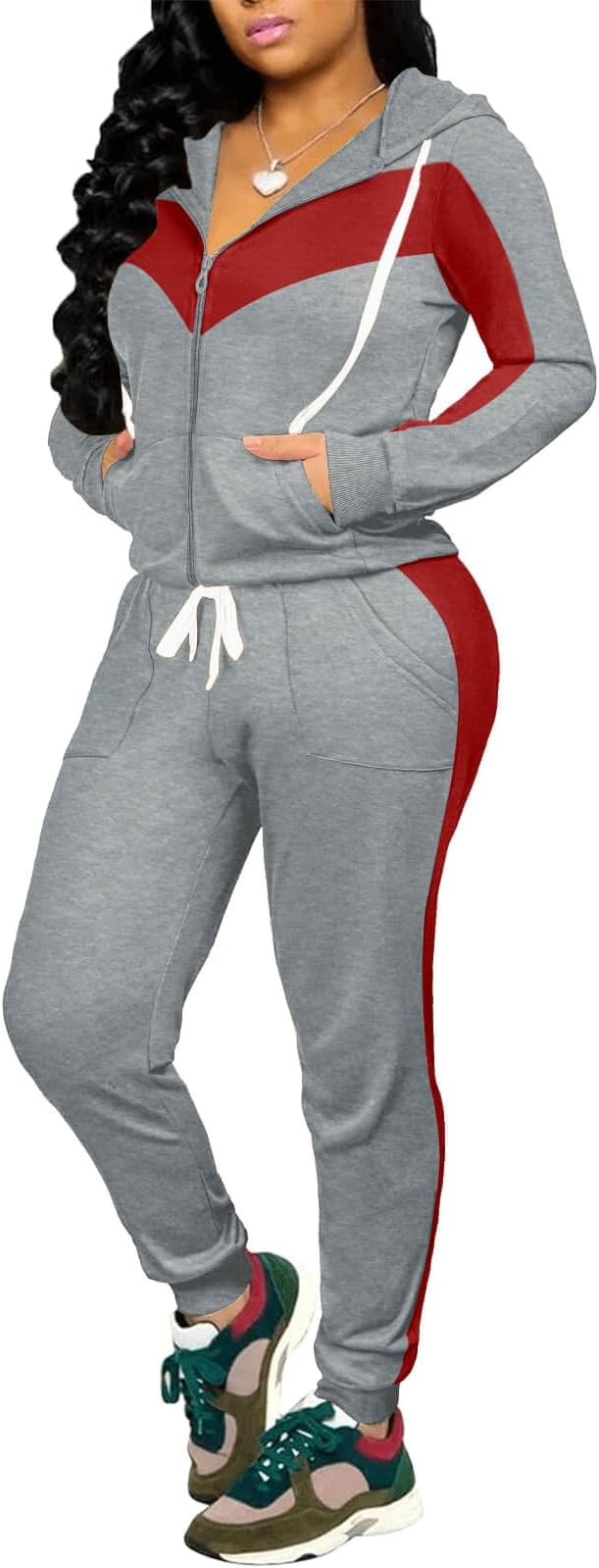 CLOCOR Track Suits for Women Set - Casual 2 Piece Outfits Sweatsuit Pocket Hoodies Long Sleeve with Patchwork Pants Set